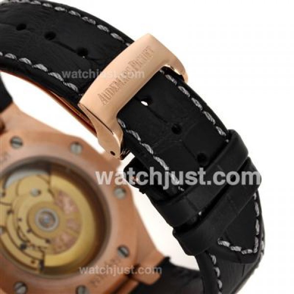 Audemars Piguet Royal Oak Swiss ETA 2824 Movement Rose Gold Case Diamond Bezel with Gray Checkered Dial-Leather Strap