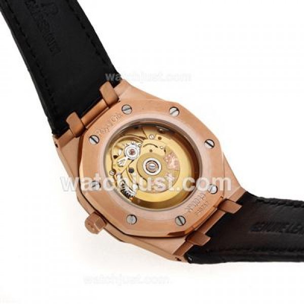 Audemars Piguet Royal Oak Swiss ETA 2824 Movement Rose Gold Case Diamond Bezel with Gray Checkered Dial-Leather Strap