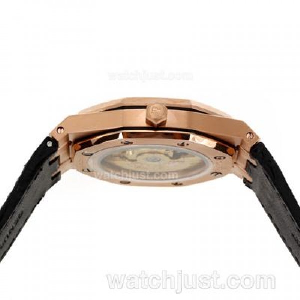 Audemars Piguet Royal Oak Swiss ETA 2824 Movement Rose Gold Case Diamond Bezel with Gray Checkered Dial-Leather Strap