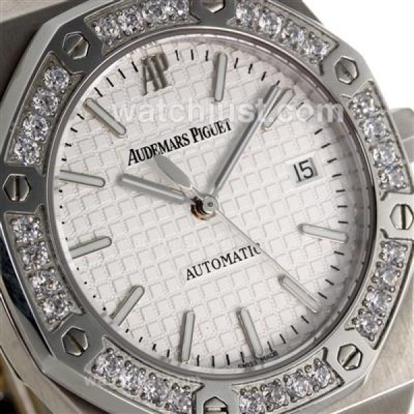 Audemars Piguet Royal Oak Swiss ETA 2824 Movement Diamond Bezel with White Checkered Dial-Leather Strap