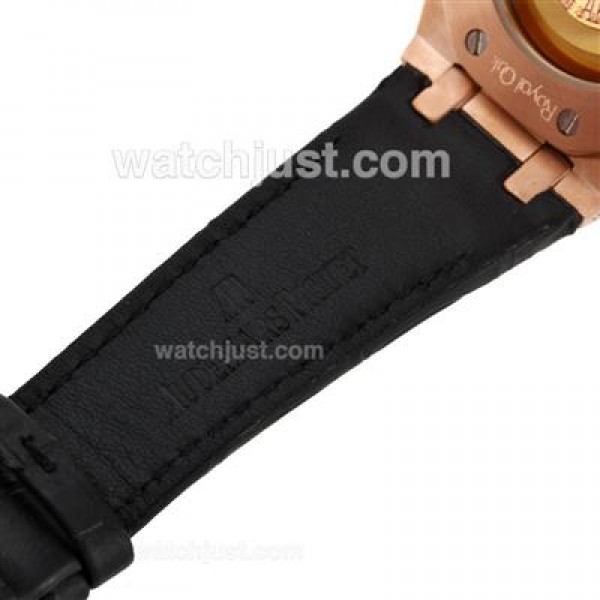 Audemars Piguet Royal Oak Swiss ETA 2824 Movement Rose Gold Case with Gray Checkered Dial-Leather Strap