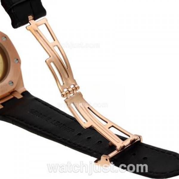 Audemars Piguet Royal Oak Swiss ETA 2824 Movement Rose Gold Case with Gray Checkered Dial-Leather Strap