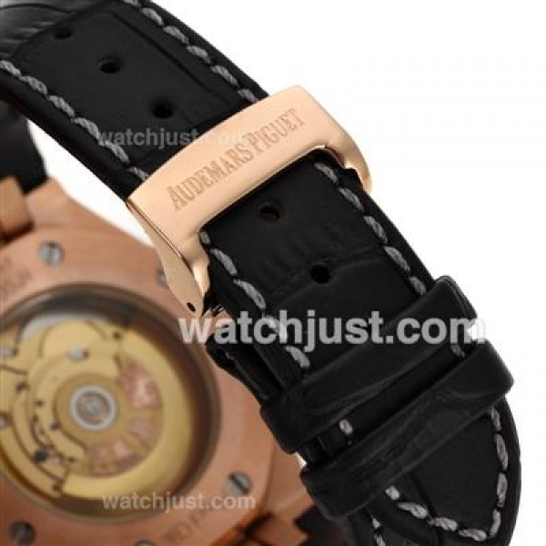 Audemars Piguet Royal Oak Swiss ETA 2824 Movement Rose Gold Case with Gray Checkered Dial-Leather Strap