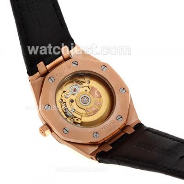 Audemars Piguet Royal Oak Swiss ETA 2824 Movement Rose Gold Case with Gray Checkered Dial-Leather Strap