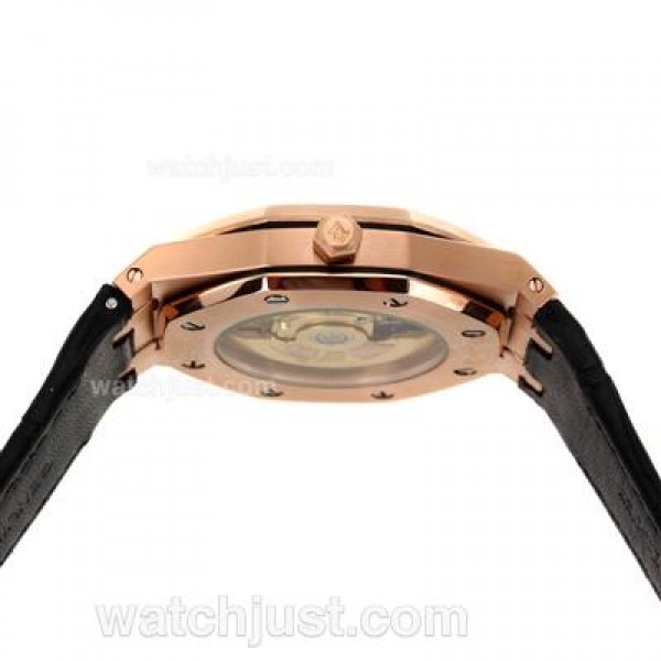 Audemars Piguet Royal Oak Swiss ETA 2824 Movement Rose Gold Case with Gray Checkered Dial-Leather Strap