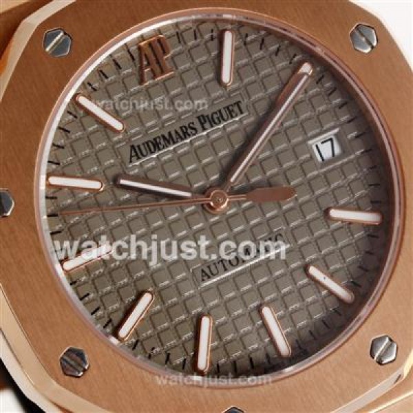 Audemars Piguet Royal Oak Swiss ETA 2824 Movement Rose Gold Case with Gray Checkered Dial-Leather Strap