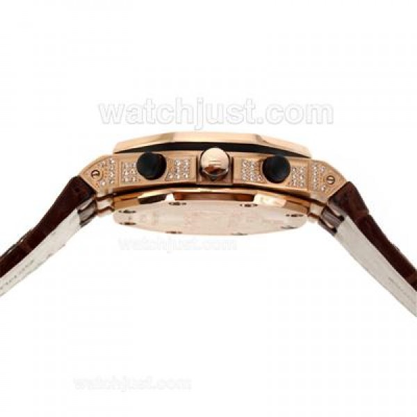 Audemars Piguet Royal Oak Offshore Chronograph Swiss Valjoux 7750 Movement Rose Gold Case Diamond Bezel and Case with Whi
