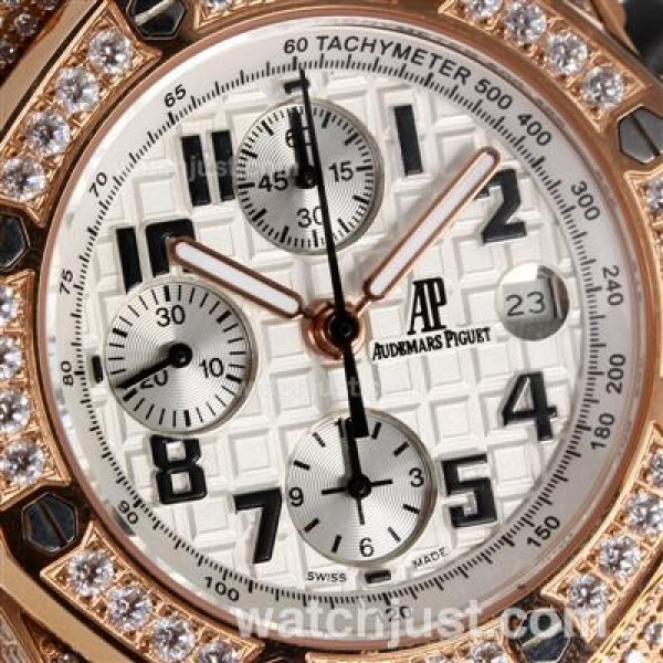 Audemars Piguet Royal Oak Offshore Chronograph Swiss Valjoux 7750 Movement Rose Gold Case Diamond Bezel and Case with Whi