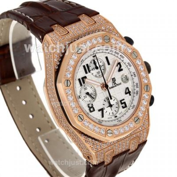 Audemars Piguet Royal Oak Offshore Chronograph Swiss Valjoux 7750 Movement Rose Gold Case Diamond Bezel and Case with Whi