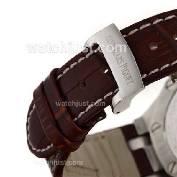 Audemars Piguet Royal Oak Chronograph Swiss Valjoux 7750 Movement Diamond Bezel and Case with White Checkered Dial-Leathe