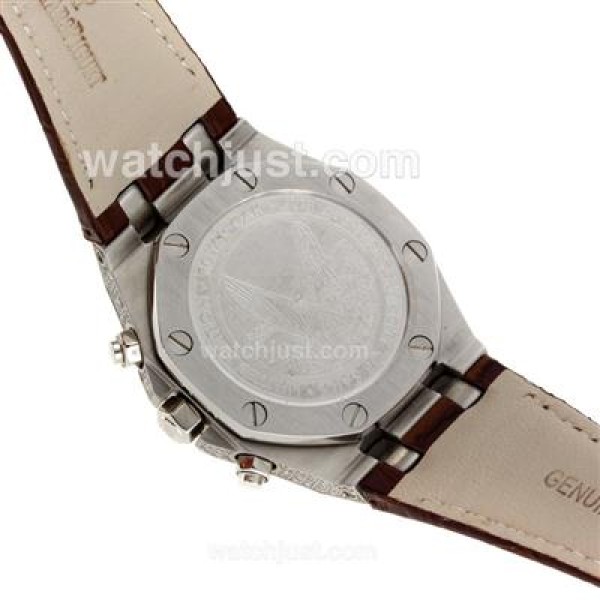 Audemars Piguet Royal Oak Chronograph Swiss Valjoux 7750 Movement Diamond Bezel and Case with White Checkered Dial-Leathe