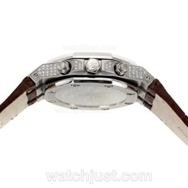 Audemars Piguet Royal Oak Chronograph Swiss Valjoux 7750 Movement Diamond Bezel and Case with White Checkered Dial-Leathe
