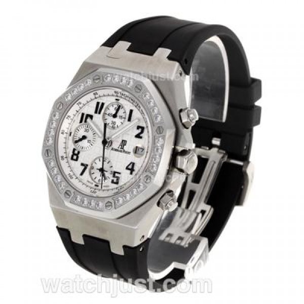 Audemars Piguet Royal Oak Chronograph Swiss Valjoux 7750 Movement Diamond Bezel with White Checkered Dial-Leather Strap