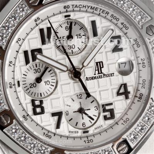 Audemars Piguet Royal Oak Chronograph Swiss Valjoux 7750 Movement Diamond Bezel with White Checkered Dial-Leather Strap