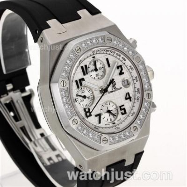 Audemars Piguet Royal Oak Chronograph Swiss Valjoux 7750 Movement Diamond Bezel with White Checkered Dial-Leather Strap