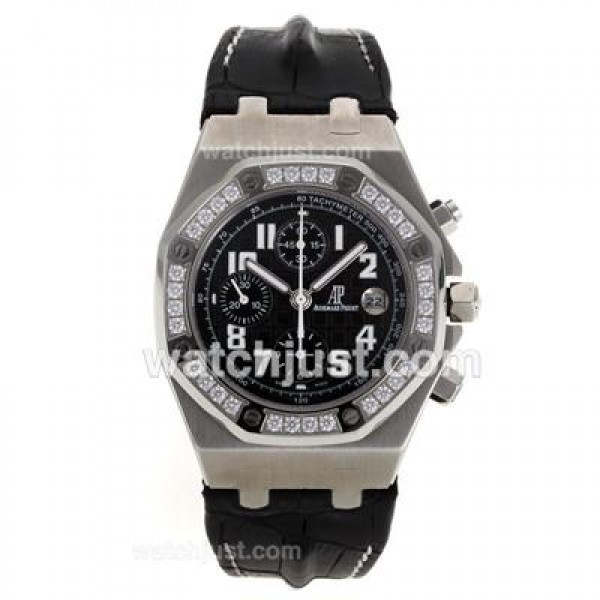 Audemars Piguet Royal Oak Chronograph Swiss Valjoux 7750 Movement Diamond Bezel with Black Checkered Dial-Leather Strap