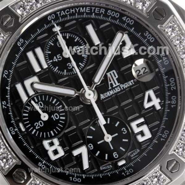 Audemars Piguet Royal Oak Chronograph Swiss Valjoux 7750 Movement Diamond Bezel with Black Checkered Dial-Leather Strap