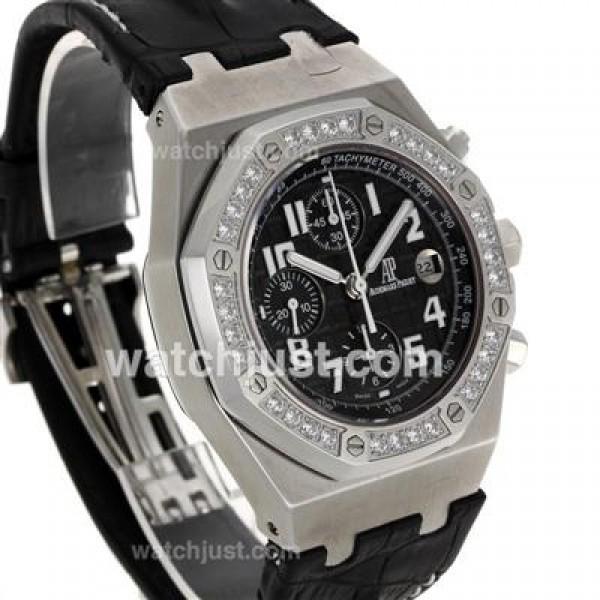 Audemars Piguet Royal Oak Chronograph Swiss Valjoux 7750 Movement Diamond Bezel with Black Checkered Dial-Leather Strap