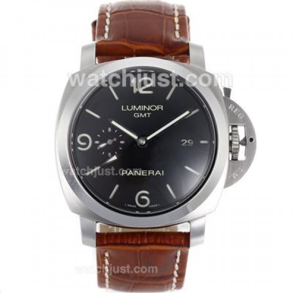Panerai Luminor GMT Swiss Valjoux 7750 Movement with Black Dial-Leather Strap