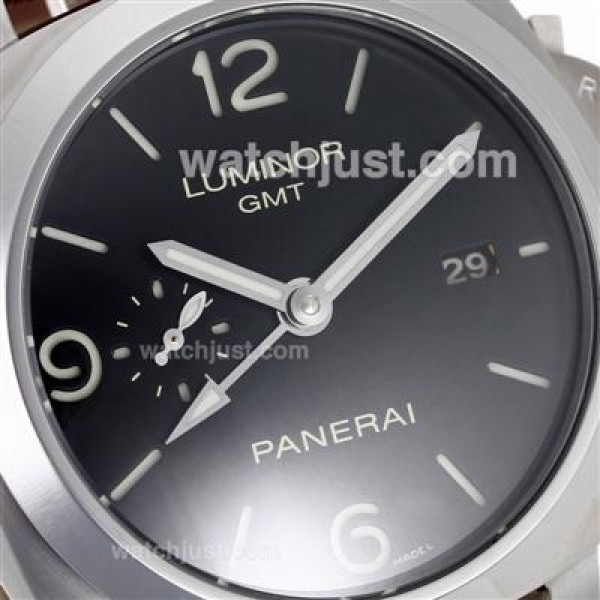 Panerai Luminor GMT Swiss Valjoux 7750 Movement with Black Dial-Leather Strap