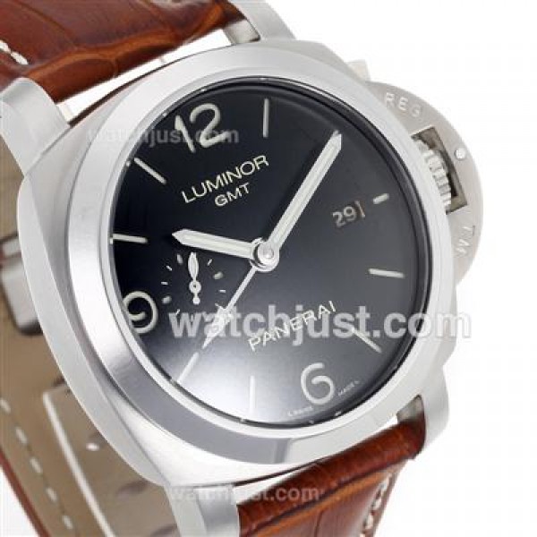 Panerai Luminor GMT Swiss Valjoux 7750 Movement with Black Dial-Leather Strap