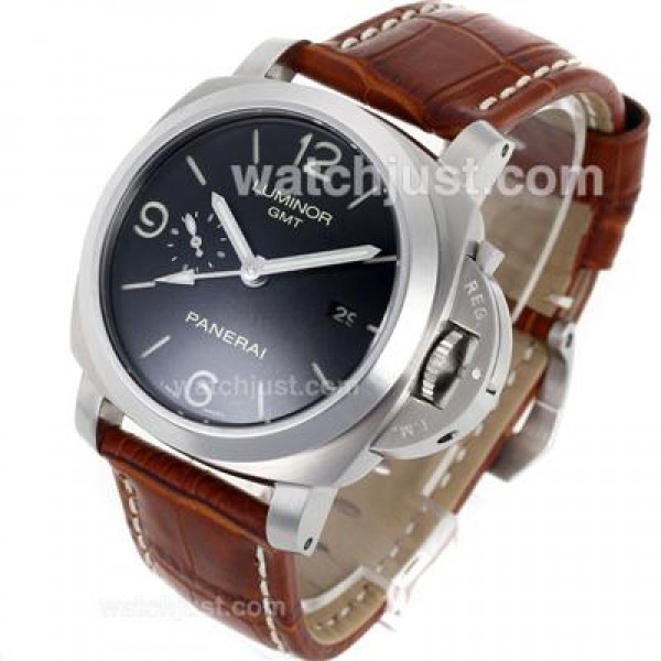 Panerai Luminor GMT Swiss Valjoux 7750 Movement with Black Dial-Leather Strap