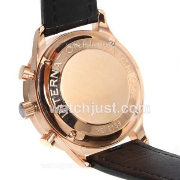 IWC Portuguese Chronograph Swiss Valjoux 7750 Movement Rose Gold Case with Black Dial-Leather Strap