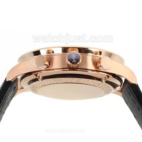 IWC Portuguese Chronograph Swiss Valjoux 7750 Movement Rose Gold Case with Black Dial-Leather Strap