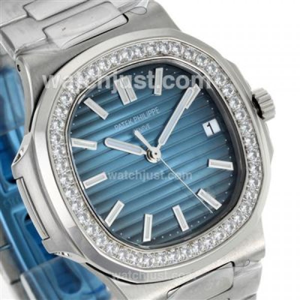 Patek Philippe Nautilus Jumbo MBW Swiss ETA 2824 Movement Diamond Bezel with Blue Dial-S/S