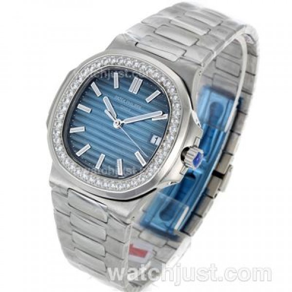 Patek Philippe Nautilus Jumbo MBW Swiss ETA 2824 Movement Diamond Bezel with Blue Dial-S/S