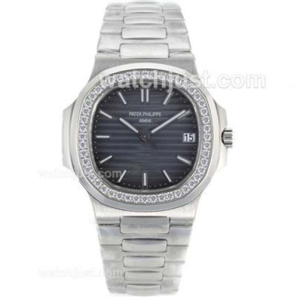 Patek Philippe Nautilus Jumbo MBW Swiss ETA 2824 Movement Diamond Bezel with Gray Dial-S/S