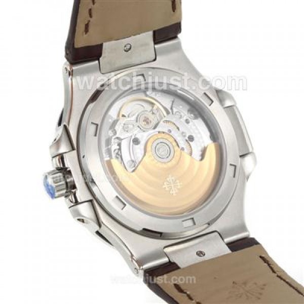 Patek Philippe Nautilus Jumbo MBW Swiss ETA 2824 Movement Diamond Bezel with White Dial-Leather Strap