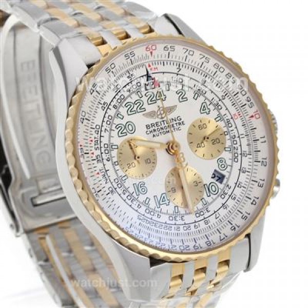 Breitling Cosmonaute Chronograph Swiss Valjoux 7750 Movement Two Tone with White Dial
