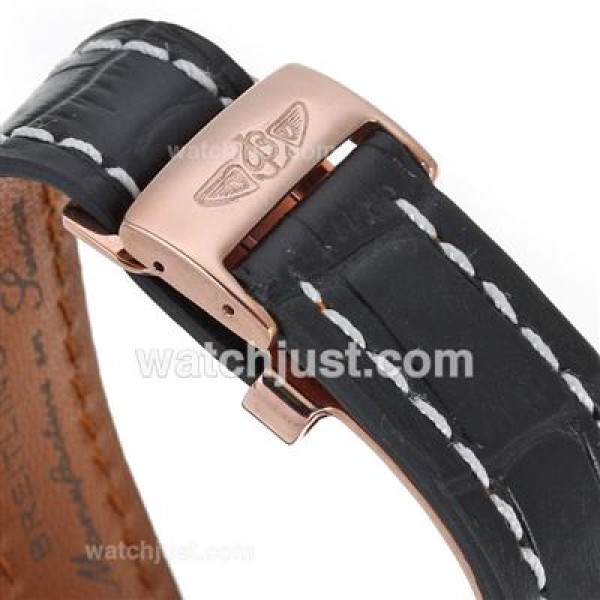 Breitling Cosmonaute Chronograph Swiss Valjoux 7750 Movement Two Tone Case with Black Dial-Leather Strap
