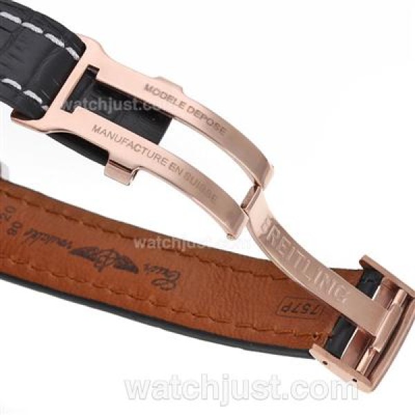 Breitling Cosmonaute Chronograph Swiss Valjoux 7750 Movement Two Tone Case with Black Dial-Leather Strap