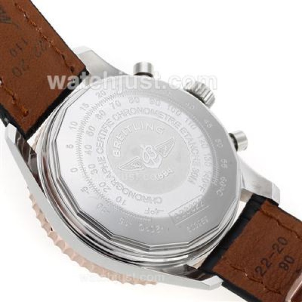Breitling Cosmonaute Chronograph Swiss Valjoux 7750 Movement Two Tone Case with Black Dial-Leather Strap