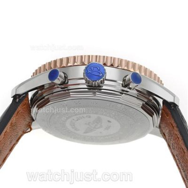Breitling Cosmonaute Chronograph Swiss Valjoux 7750 Movement Two Tone Case with Black Dial-Leather Strap