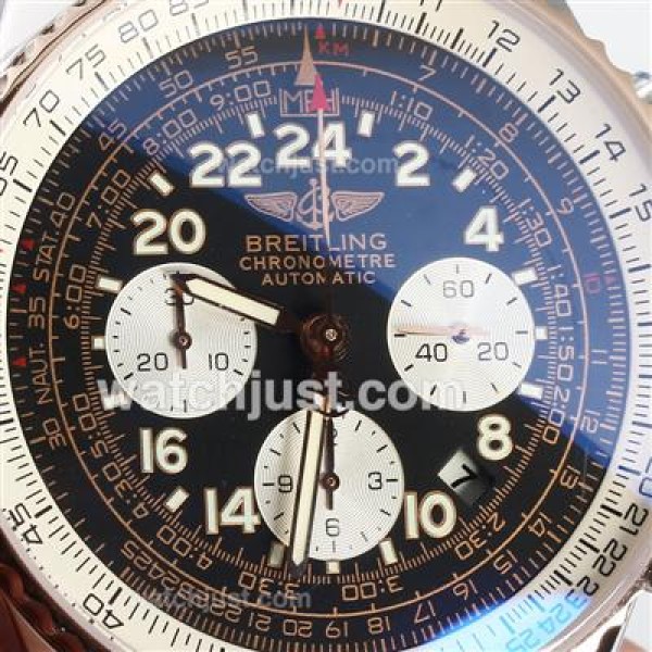 Breitling Cosmonaute Chronograph Swiss Valjoux 7750 Movement Two Tone Case with Black Dial-Leather Strap