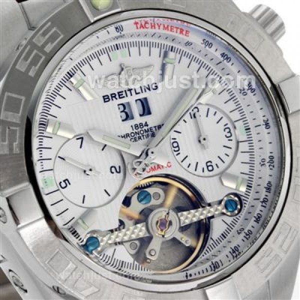 Breitling Chronomat Evolution Tourbillon Automatic with White Dial-Leather Strap