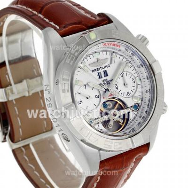 Breitling Chronomat Evolution Tourbillon Automatic with White Dial-Leather Strap
