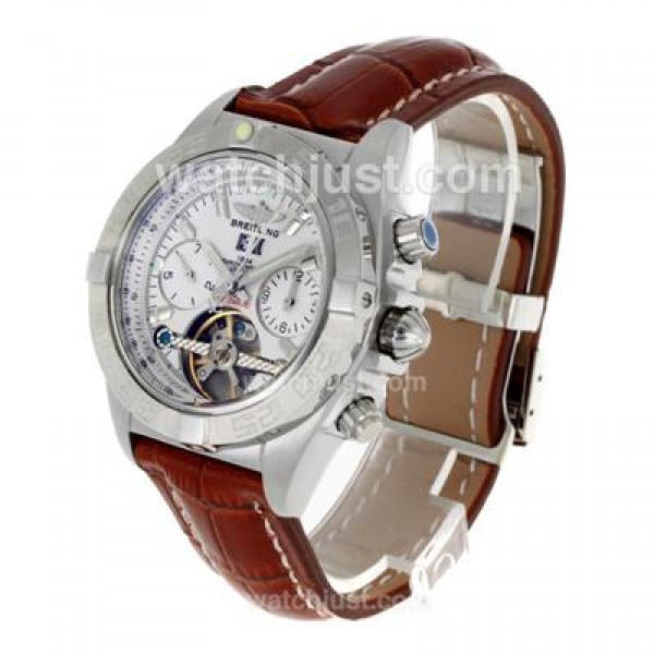 Breitling Chronomat Evolution Tourbillon Automatic with White Dial-Leather Strap