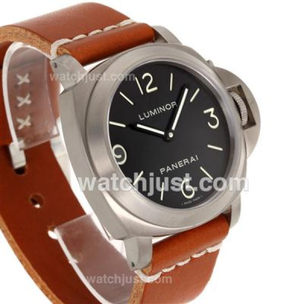 Panerai Luminor Marina Unitas 6497 Movement with Swan Neck Titanium Case with Black Dial-Leather Strap