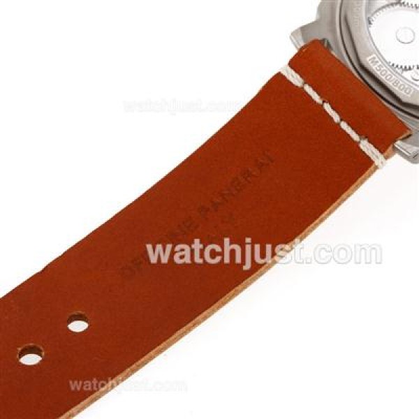 Panerai Luminor Marina Unitas 6497 Movement with Swan Neck Titanium Case with Black Dial-Leather Strap