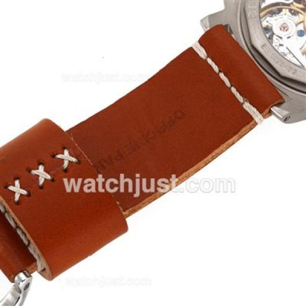 Panerai Luminor Marina Unitas 6497 Movement with Swan Neck Titanium Case with Black Dial-Leather Strap