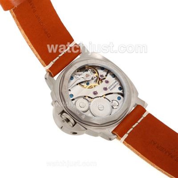 Panerai Luminor Marina Unitas 6497 Movement with Swan Neck Titanium Case with Black Dial-Leather Strap
