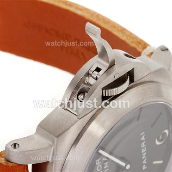 Panerai Luminor Marina Unitas 6497 Movement with Swan Neck Titanium Case with Black Dial-Leather Strap