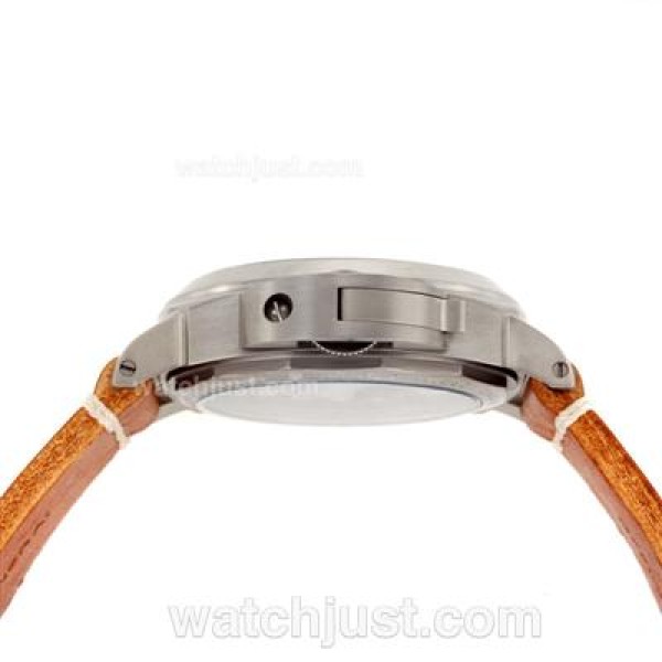 Panerai Luminor Marina Unitas 6497 Movement with Swan Neck Titanium Case with Black Dial-Leather Strap
