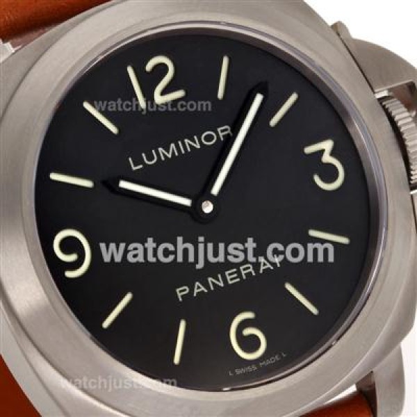 Panerai Luminor Marina Unitas 6497 Movement with Swan Neck Titanium Case with Black Dial-Leather Strap