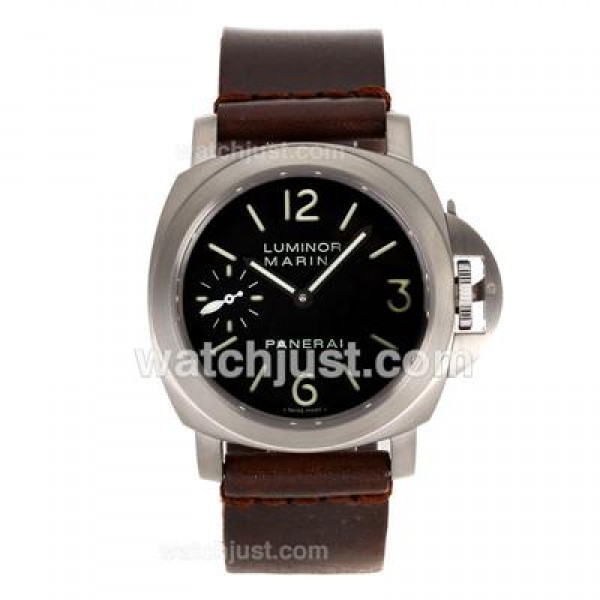 Panerai Luminor Marina Unitas 6497 Movement with Swan Neck Titanium Case with Black Dial-Leather Strap