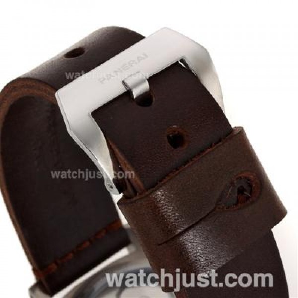 Panerai Luminor Marina Unitas 6497 Movement with Swan Neck Titanium Case with Black Dial-Leather Strap